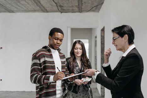 Homebuyers going over paperwork.